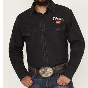 NWT Coors Boot Barn Exclusive Logo Embroidered Denim Snap Shirt Size XL